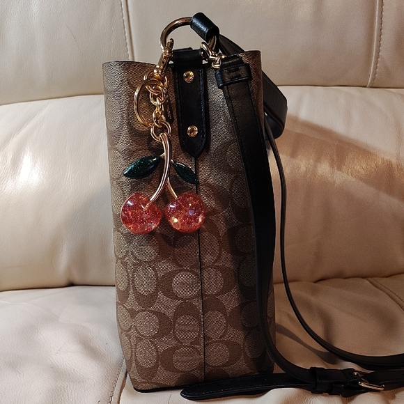 Coach Tan Signature Crossbody Bag with Cherry Charm - Picture 2 of 6